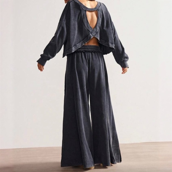 Bohemian Mineral Wash Loose Fit Crop Top Pants Set S M L XL